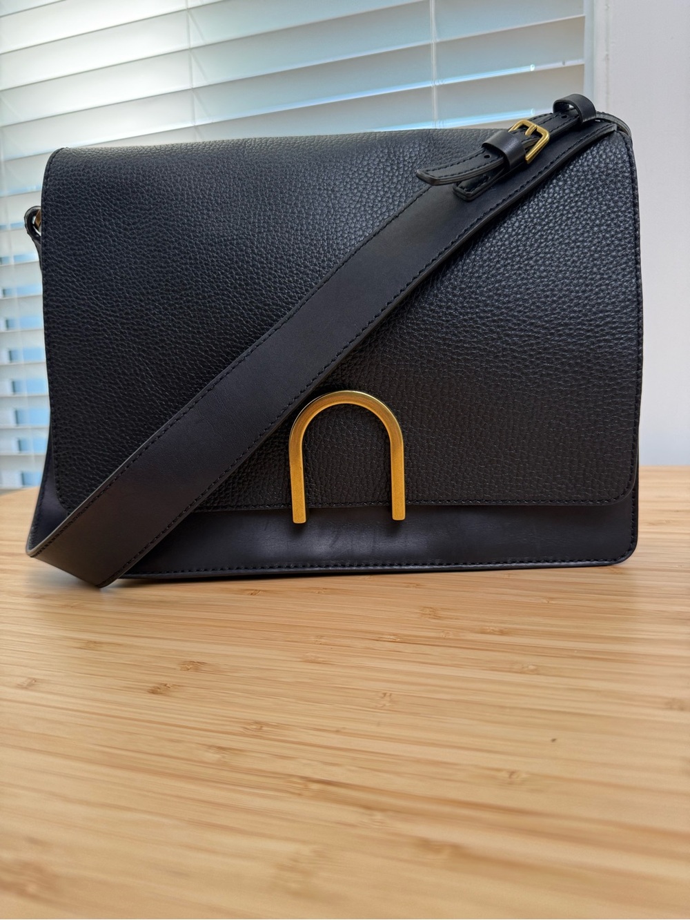 Fossil Finley Black Leather Shoulder Bag with Chunky Strap & Gold Accent
